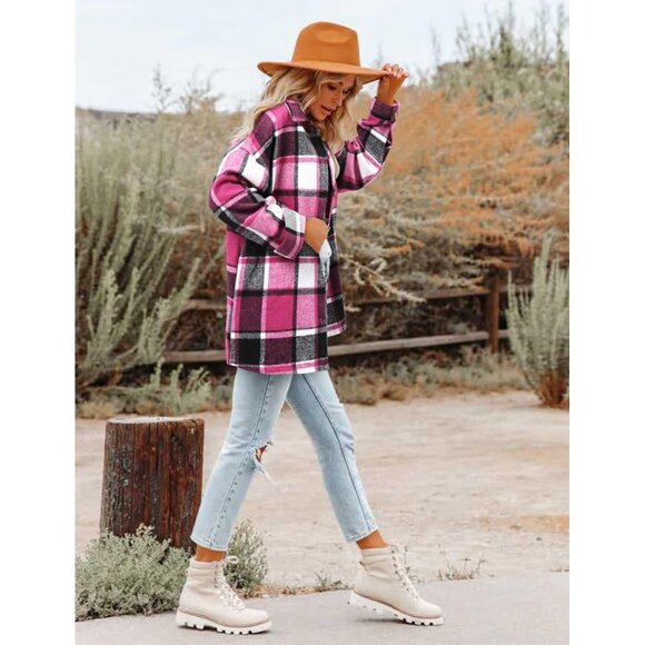 Women Rose Collared V Neck Button Down Oversized Long Sleeve Shirt Top - Picture 4 of 5